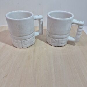 Vintage Frankoma Pottery Republican GOP Elephant Mugs White C4 Set of 2